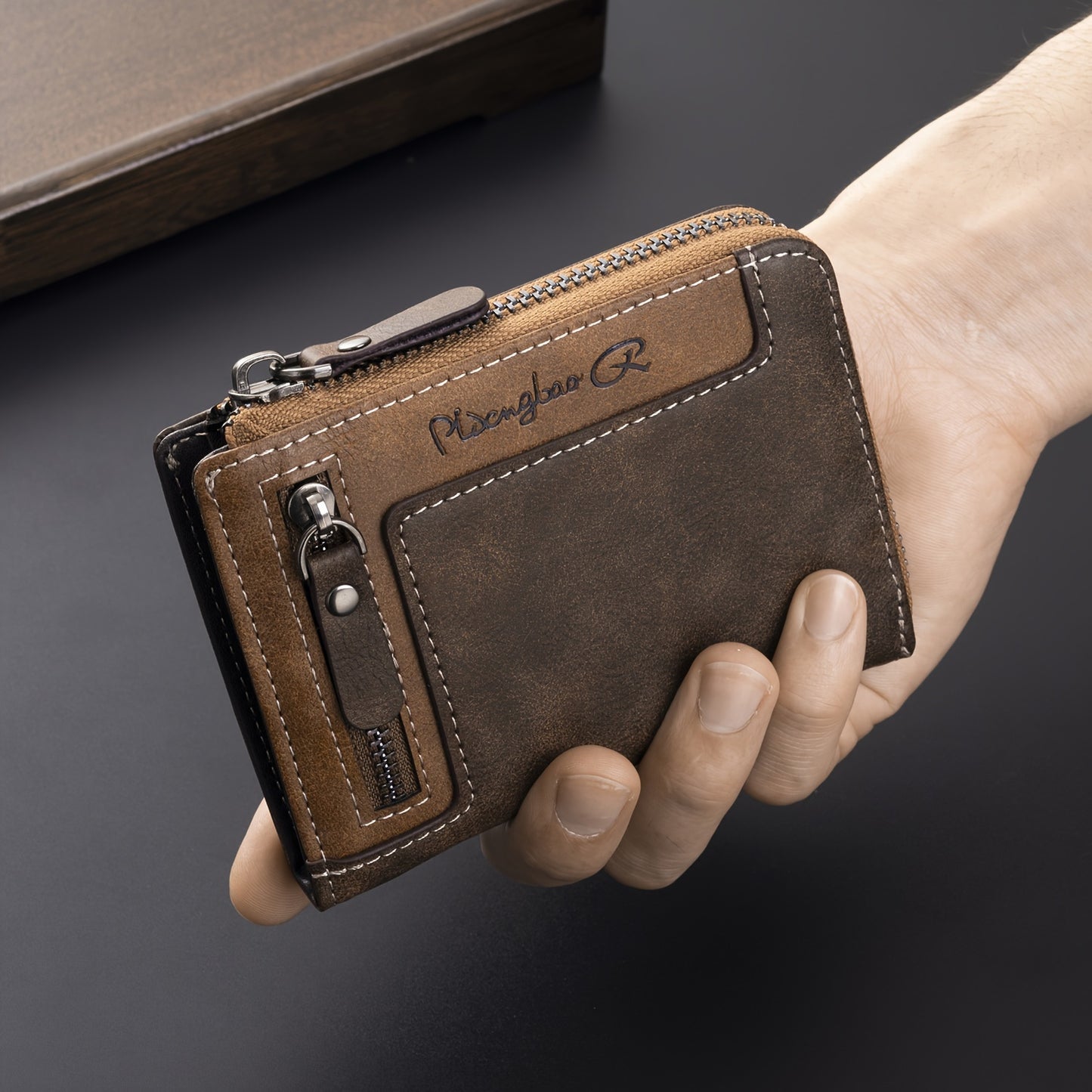 Men's Retro Short Wallet - Multifunctional Fashion Zipper Wallet