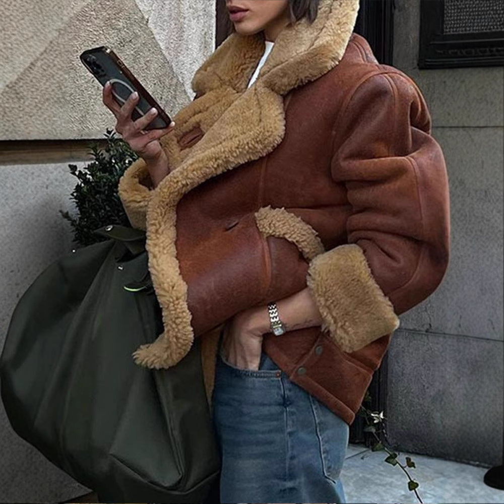 Women's Lamb Wool Jacket Cozy & Stylish Loose-Fit Faux Fur Coat