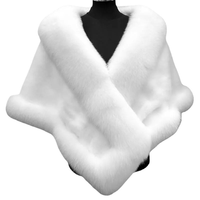 Luxury Women's Faux Fur Poncho Elegant Fluffy Shawl for Weddings & Evening Wear