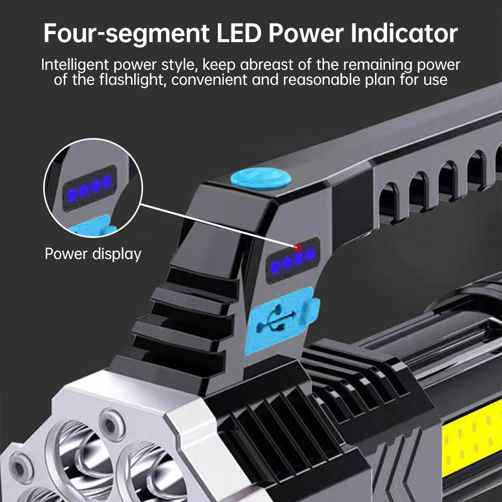 High Power Rechargeable LED Flashlight Durable Portable Outdoor Activity Light with Built-in COB Battery