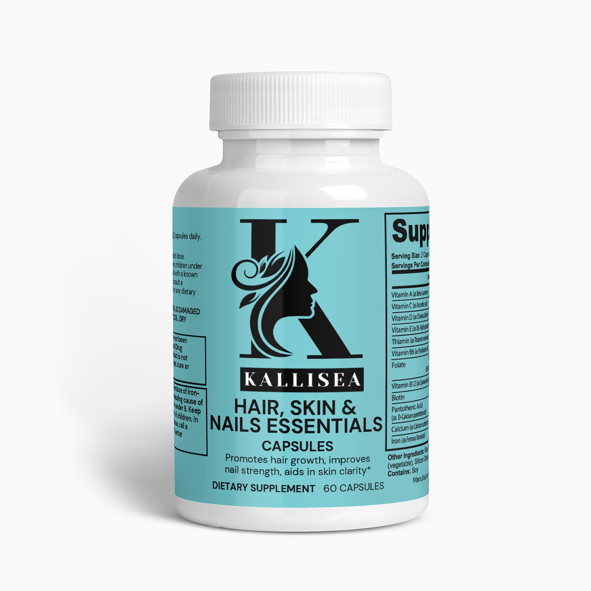 Kallisea Hair, Skin & Nails Essentials – Daily Beauty Supplement with Biotin, Collagen-Supporting Vitamins & Botanicals – 60 Capsules – Natural Glow Support for Women & Men