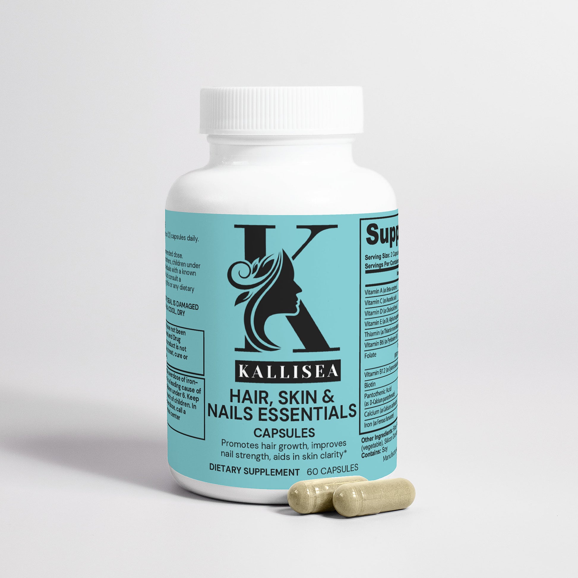 Kallisea Hair, Skin & Nails Essentials – Daily Beauty Supplement with Biotin, Collagen-Supporting Vitamins & Botanicals – 60 Capsules – Natural Glow Support for Women & Men
