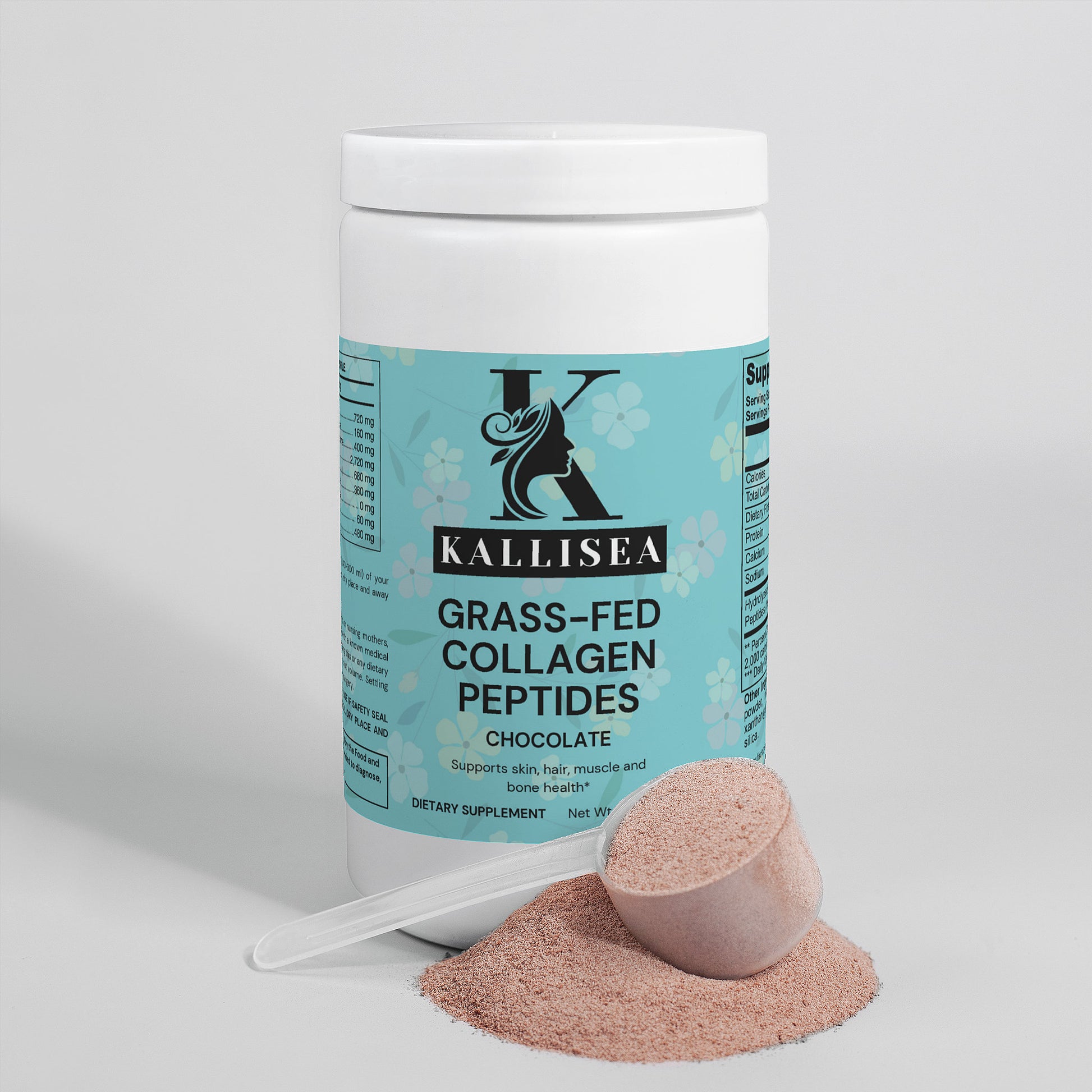 Kallisea Grass Fed Collagen Peptides Powder  Chocolate Flavor  Hydrolyzed Collagen Types I & III for Hair, Skin, Nails & Joint Support   Non GMO, Gluten Free Protein Supplement, 11.6 oz