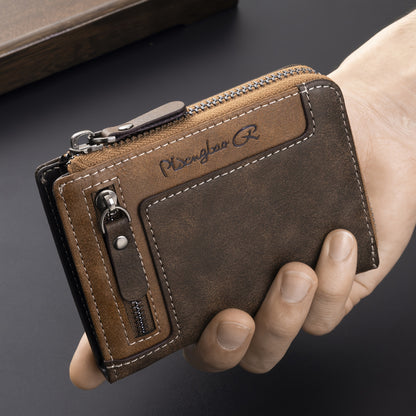 Men's Retro Short Wallet - Multifunctional Fashion Zipper Wallet