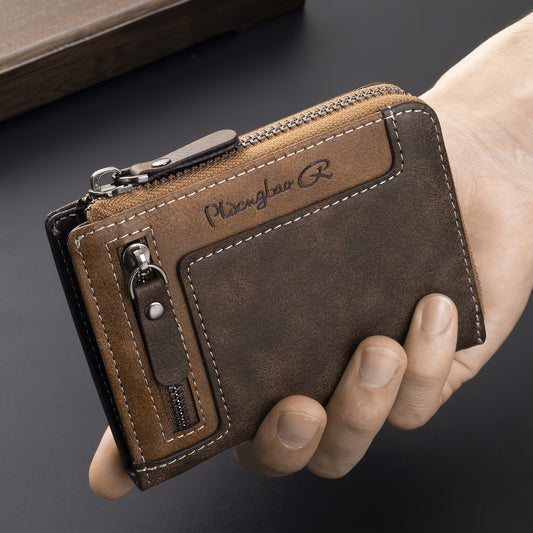 Men's Retro Short Wallet - Multifunctional Fashion Zipper Wallet