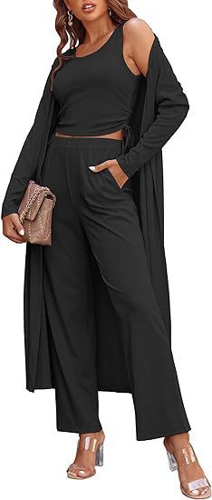 Women's 3-Piece Knit Set Long Cardigan, Drawstring Pants & Vest for Effortless Elegance