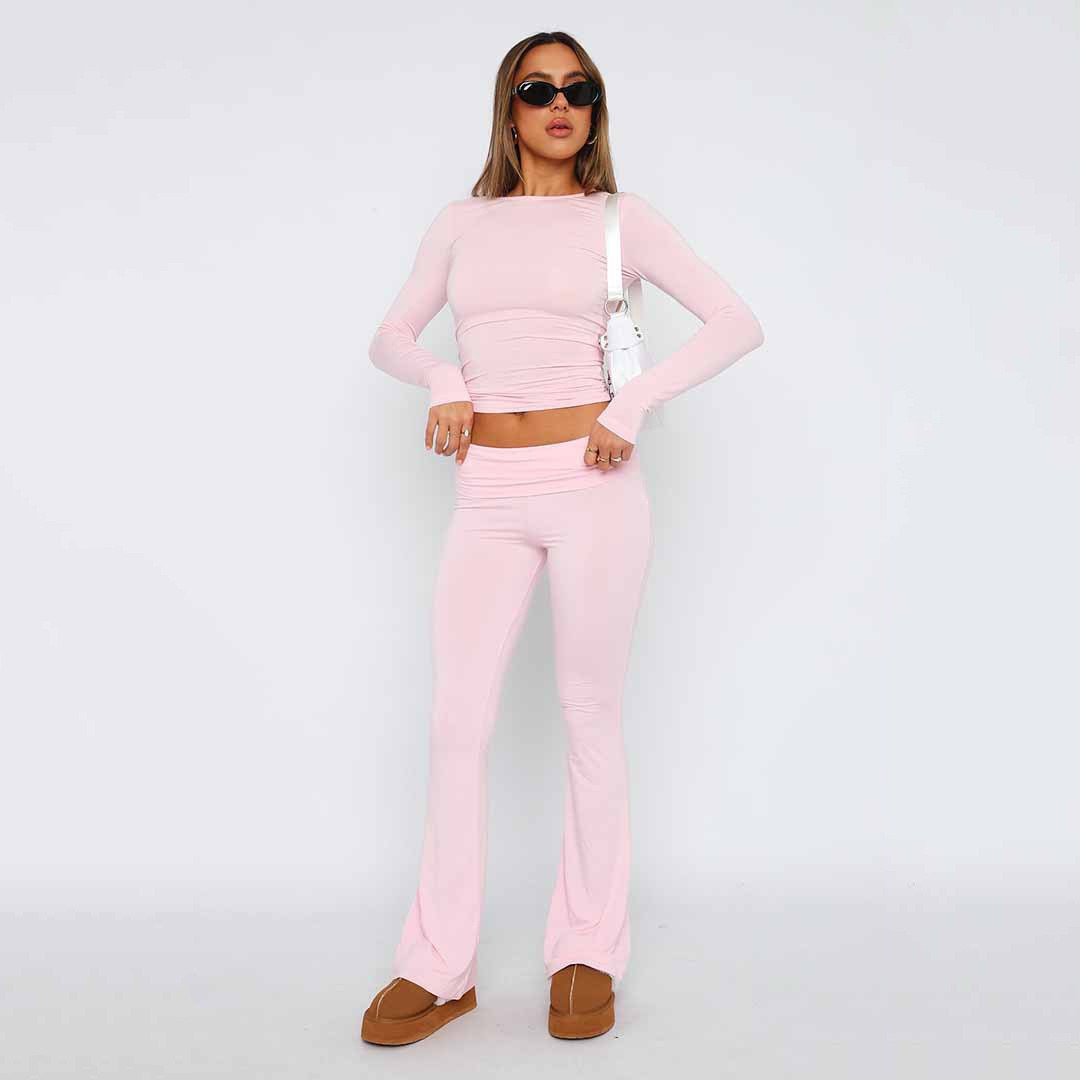 Women's Solid Color Flare Pants Set  Stylish Low-Waist Slimming Outfit for a Trendy Look