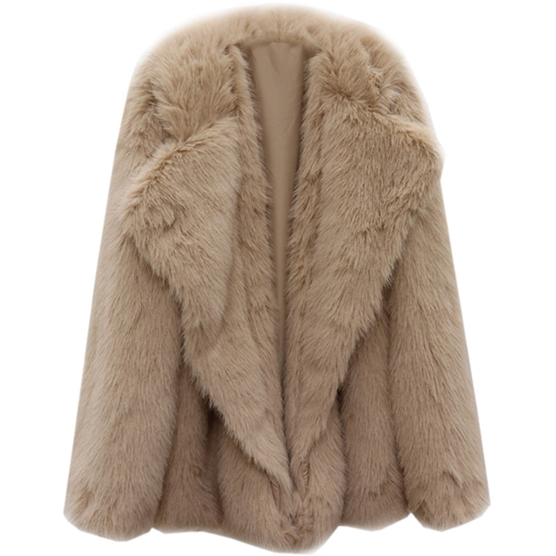 Women's Winter Faux Fur Coat Short Jacket with Luxurious Faux Fox Fur Collar