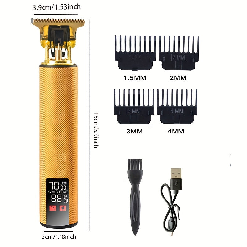 LCD Display Hair Clipper and Trimmer for Men - Retro Style 0mm Beard Shaver