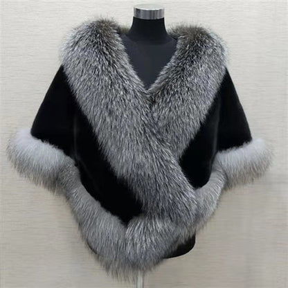 Luxury Women's Faux Fur Poncho Elegant Fluffy Shawl for Weddings & Evening Wear