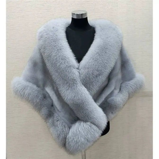 Luxury Women's Faux Fur Poncho Elegant Fluffy Shawl for Weddings & Evening Wear