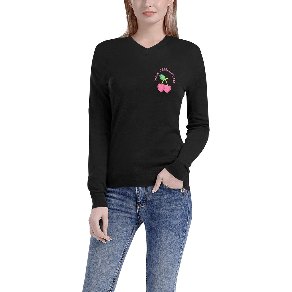 V-Neck Pullover Sweater for Women  Doce Cereja Oficial