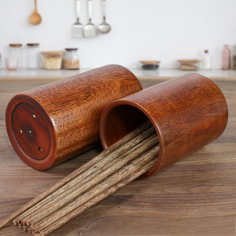 Vintage Wooden Chopsticks with Drain Tube Timeless Craftsmanship & Practical Storage