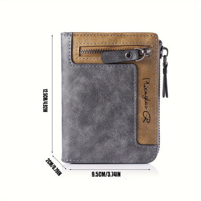 Men's Retro Short Wallet - Multifunctional Fashion Zipper Wallet