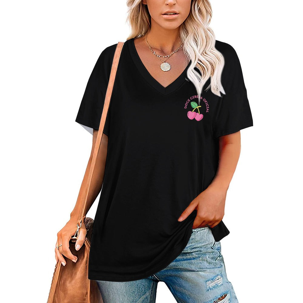 ✨ V-Neck Short Sleeve T-Shirt – Doce Cereja Oficial ✨