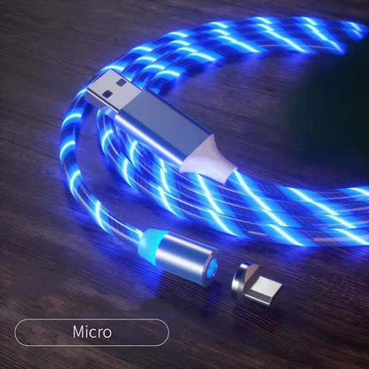 Magnetic Charging Cable, Streamer Fast Charging, Lightning Micro USB, LED Magnet Charger, Type-C Cable