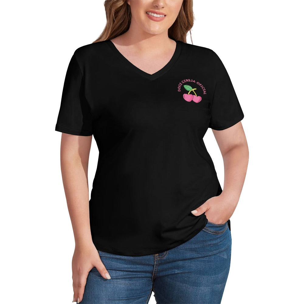 ✨ V-Neck Short Sleeve T-Shirt – Doce Cereja Oficial ✨