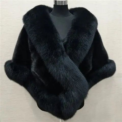 Luxury Women's Faux Fur Poncho Elegant Fluffy Shawl for Weddings & Evening Wear