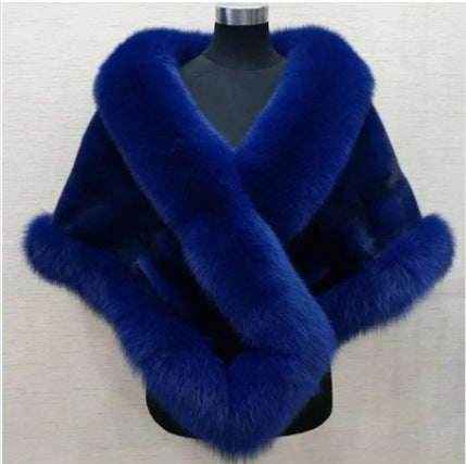 Luxury Women's Faux Fur Poncho Elegant Fluffy Shawl for Weddings & Evening Wear