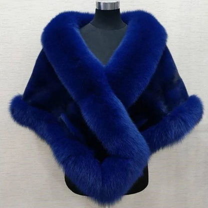 Luxury Women's Faux Fur Poncho Elegant Fluffy Shawl for Weddings & Evening Wear