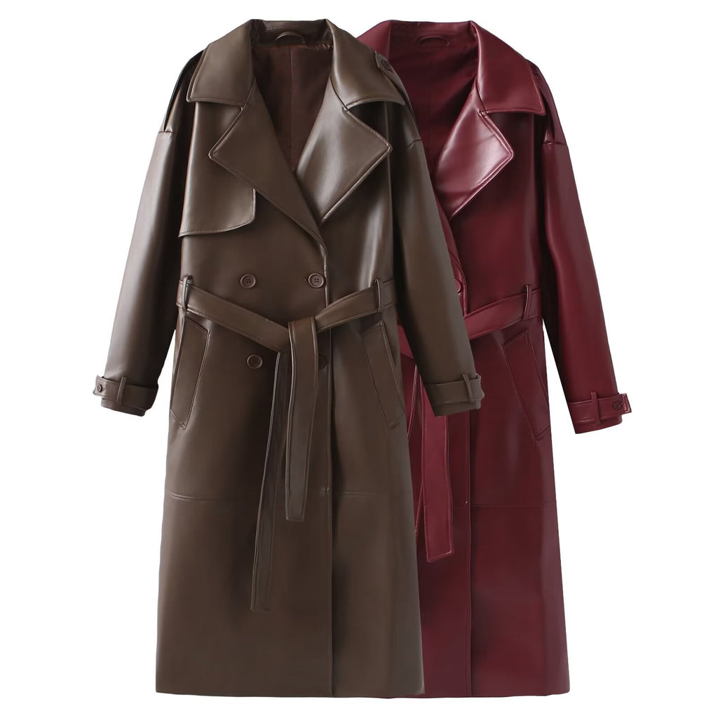 Women's Faux Leather Jacket Chic Casual Style with Buckle Closure & Lace-Up Detail