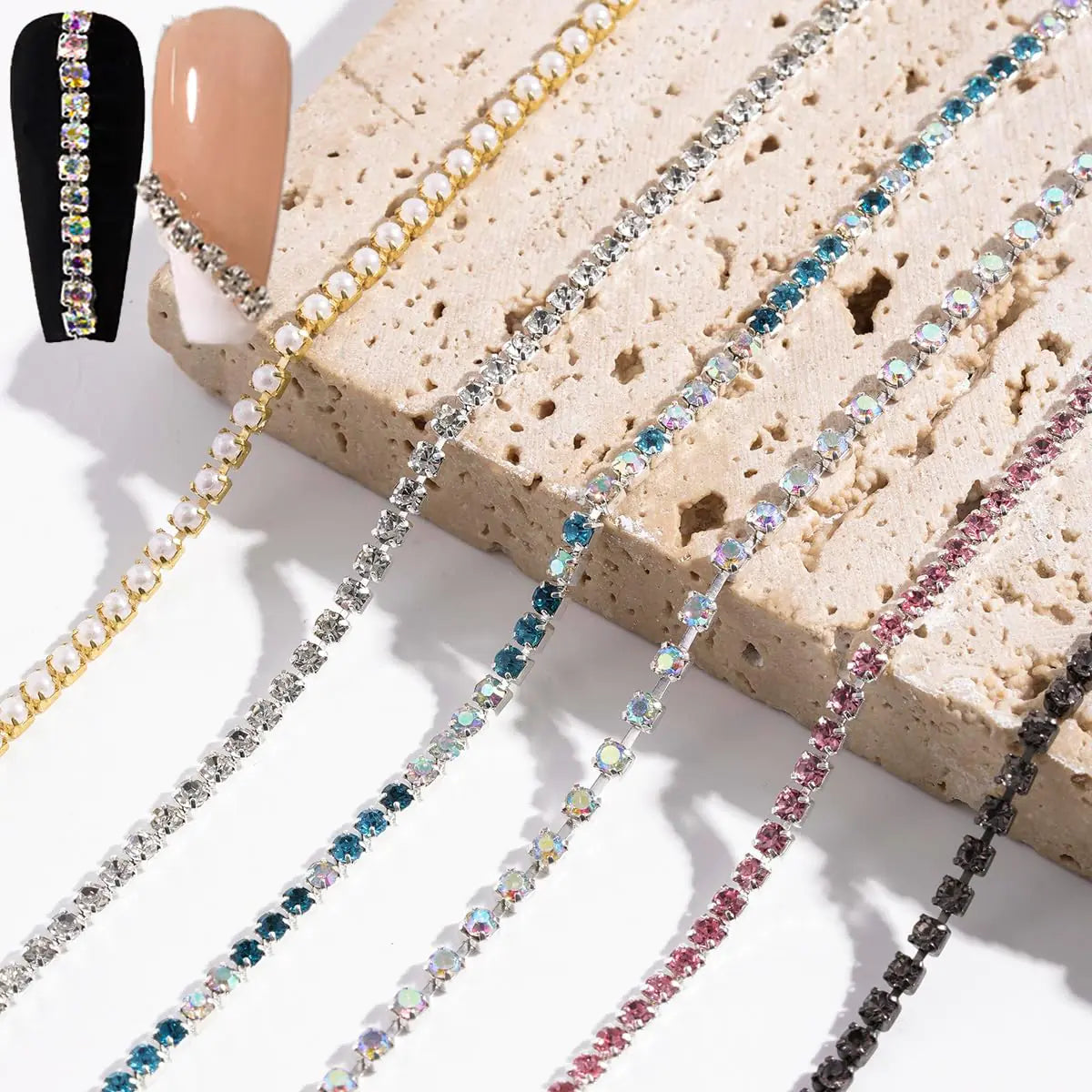 ✨ 6-Color Nail Chain Charms  3D Gemstone Chains for Unique Nail Art ✨