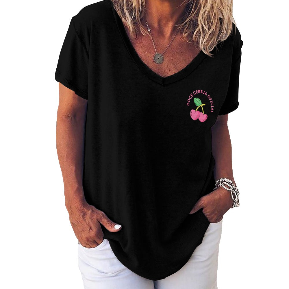 ✨ V-Neck Short Sleeve T-Shirt – Doce Cereja Oficial ✨