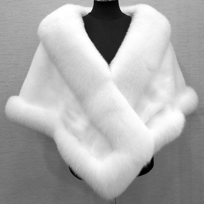 Luxury Women's Faux Fur Poncho Elegant Fluffy Shawl for Weddings & Evening Wear