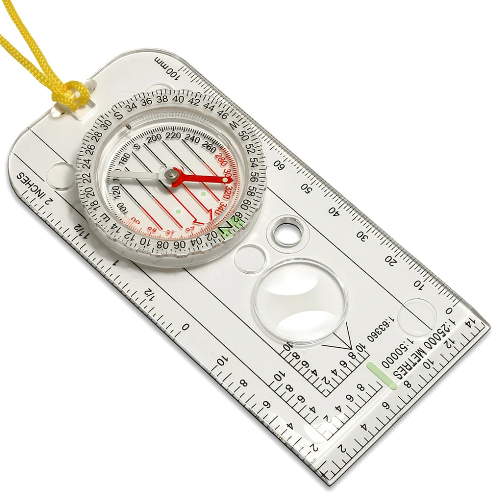 Multifunctional Mini Compass Map Scale Ruler Professional Gear for Outdoor Hiking Camping Survival Guiding