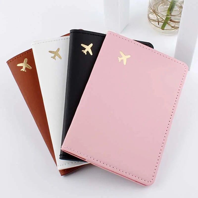 Fashionable Lover Couple Passport Cover Hot Stamping Simple Plane Design for Men and Women Travel Wedding Gift