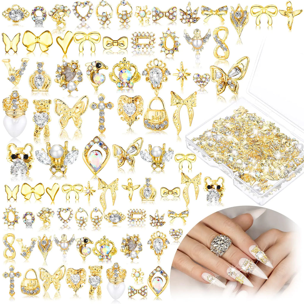 ✨ 100 Pcs Gold Nail Charms – Elegant 3D Rhinestones for Stunning Nail Art ✨