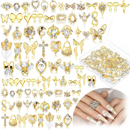 ✨ 100 Pcs Gold Nail Charms – Elegant 3D Rhinestones for Stunning Nail Art ✨