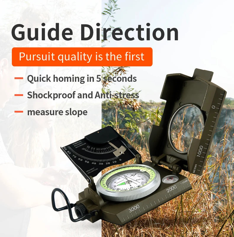 High Precision Military Compass for Outdoor Survival Camping Waterproof Metal with Fluorescent Geological Features