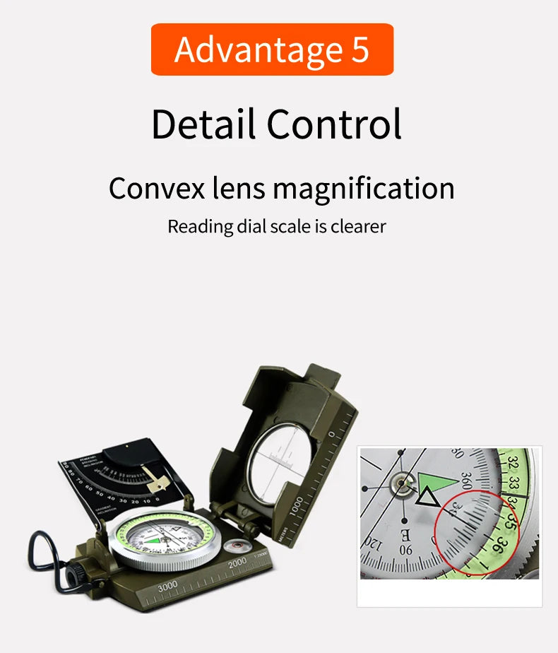 High Precision Military Compass for Outdoor Survival Camping Waterproof Metal with Fluorescent Geological Features