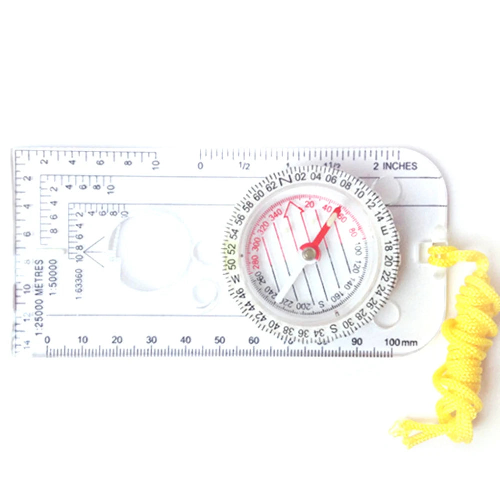 Multifunctional Mini Compass Map Scale Ruler Professional Gear for Outdoor Hiking Camping Survival Guiding