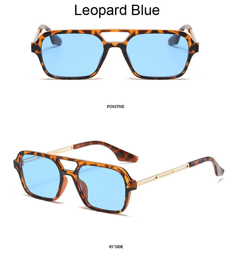 Small Frame Square Sunglasses - Vintage Hollow Leopard Blue