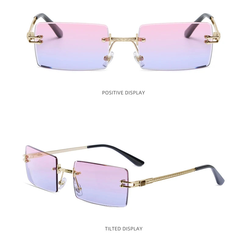 New Gradient Square Rimless Metal Frame Men's Sunglasses Fashion Vintage Women's Glasses UV400 Eyeglasses Business Traveling