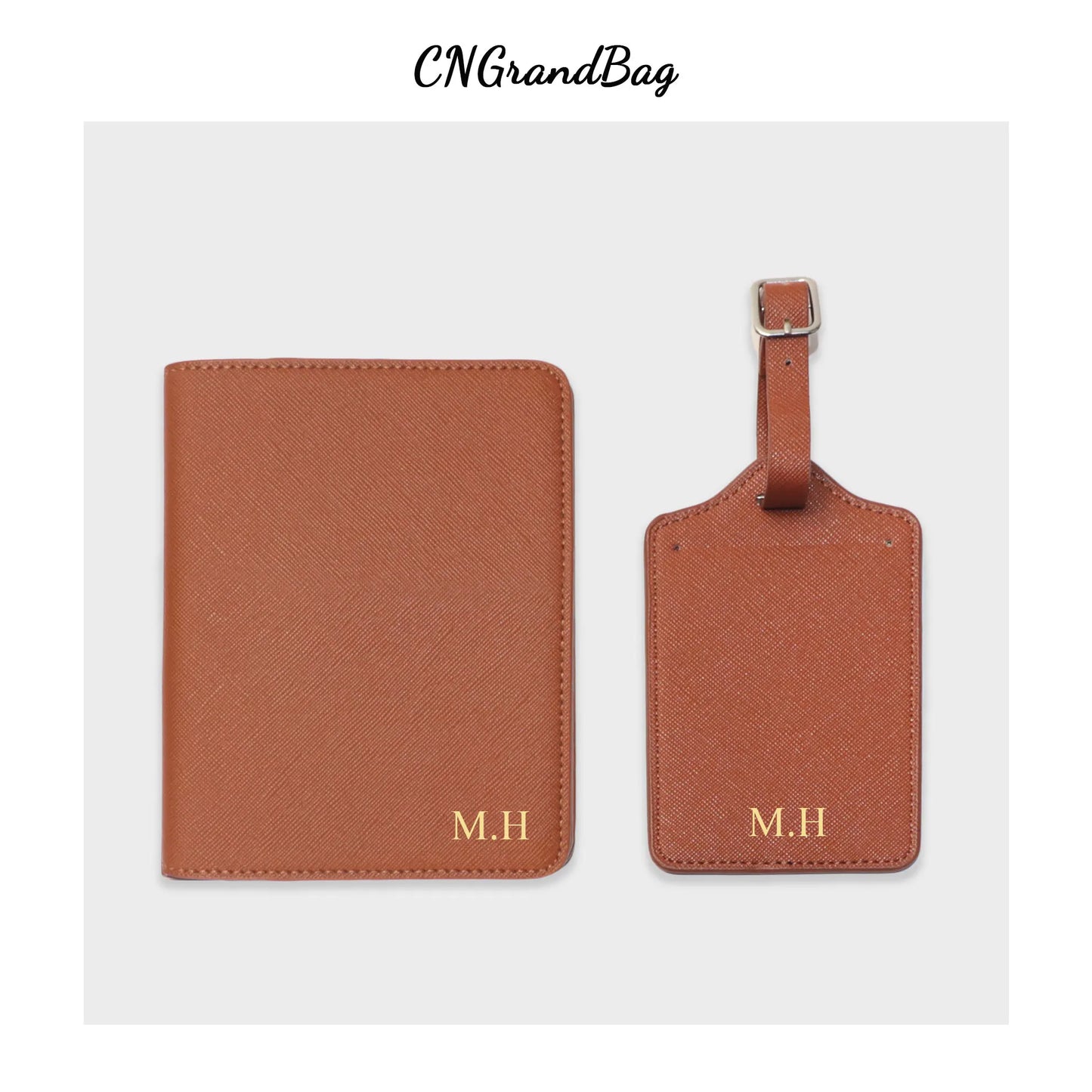 Custom Initial Letters Passport Holder Cover Saffiano PU Leather Luggage Tag Set Eye Catching Travel Accessories