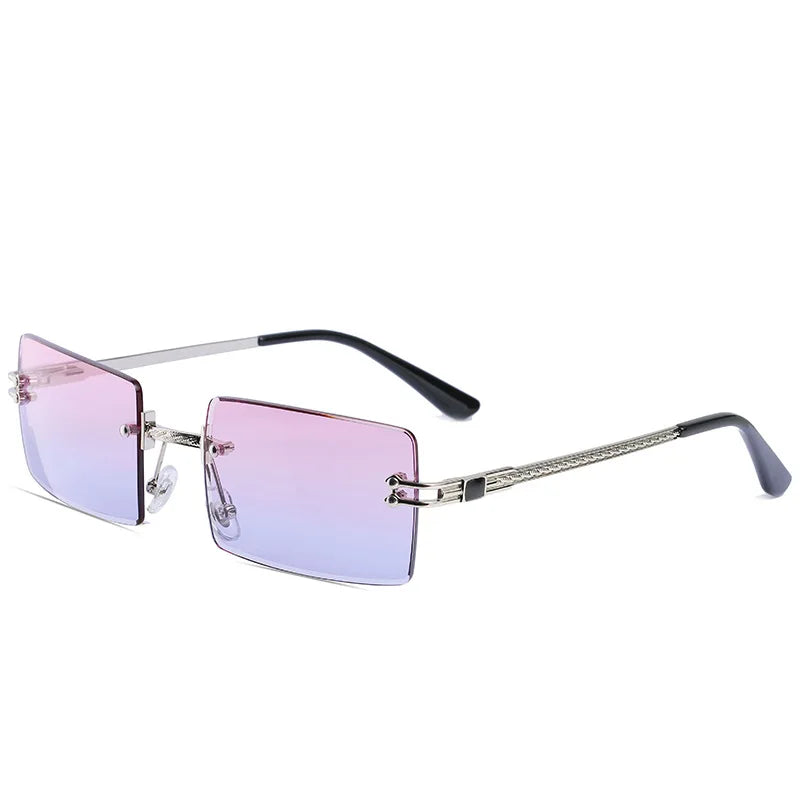 New Gradient Square Rimless Metal Frame Men's Sunglasses Fashion Vintage Women's Glasses UV400 Eyeglasses Business Traveling