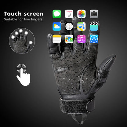 Tactical PU Leather Gloves Full Finger Touch Screen Protective Gear for Hiking Cycling Training Climbing Airsoft Hunting Non-slip