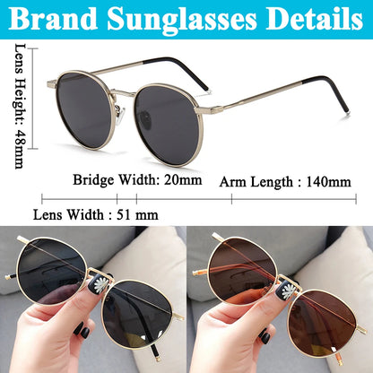 Retro Circle Alloy Frame Sunglasses - Unisex Luxury Design