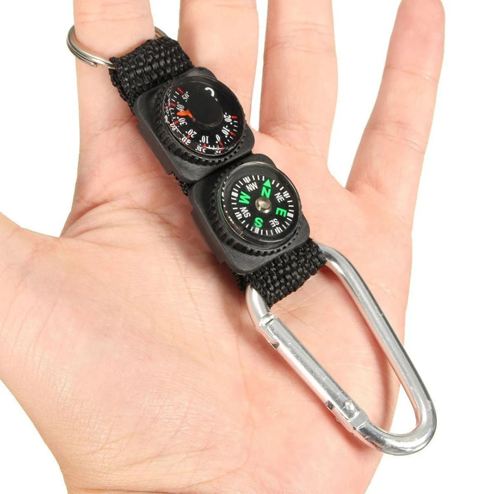 Universal Multifunction 3 In 1 Mini Carabiner Keychain Compass Thermometer Hanger Key Ring for Camping Climbing Hiking