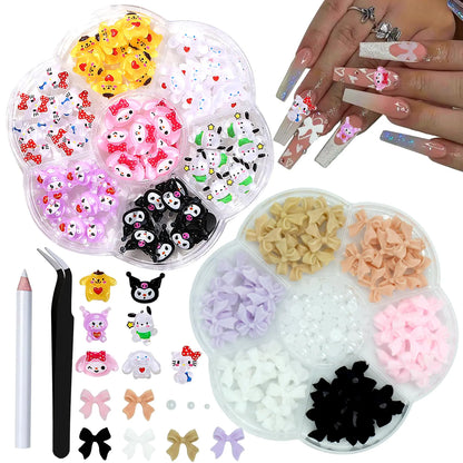 💎 2 Boxes Nail Charms & Gems – 140PCS 3D Rhinestones & Bow-Knot Nail Studs for DIY Nail Art 💎