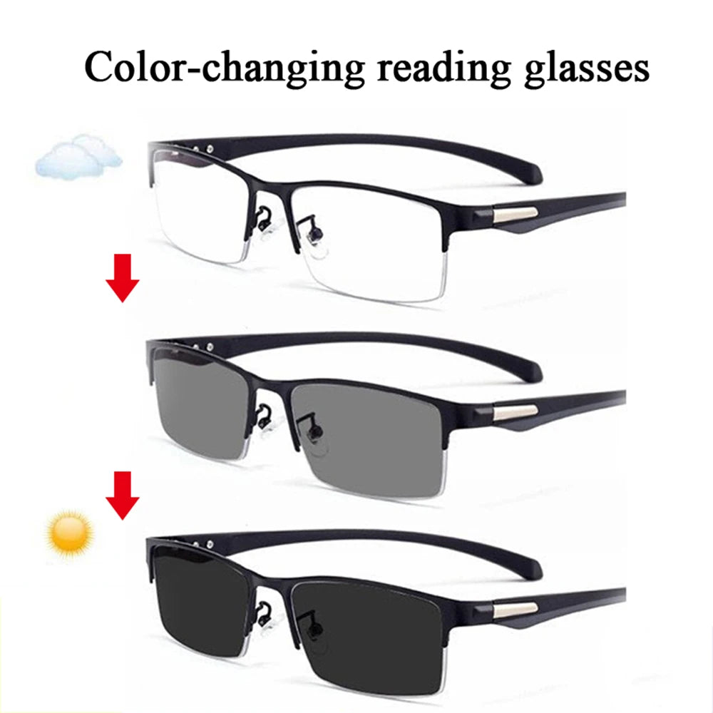 Magnifier Reading Glasses - Multifocal Smart Zoom Photochromic Metal Frame