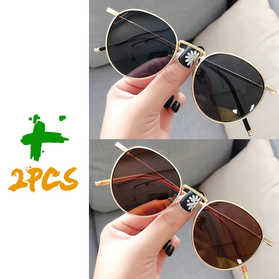 Retro Circle Alloy Frame Sunglasses - Unisex Luxury Design