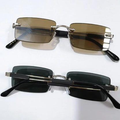 Crystal Stone Rimless Sunglasses - Vintage Business Classics