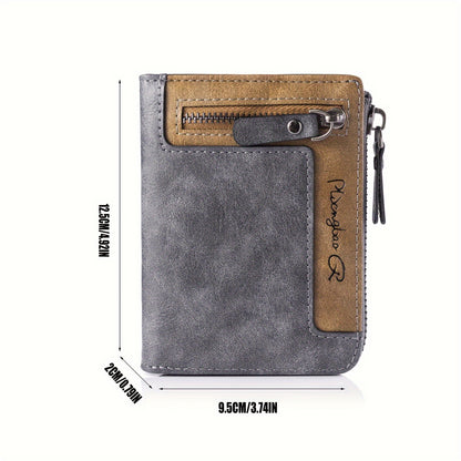 Men's Retro Short Wallet - Multifunctional Fashion Zipper Wallet