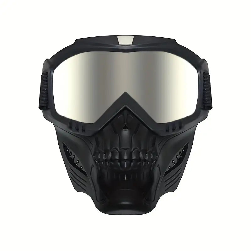 Skull Shield Motorcycle Goggles & Detachable Face Mask Windproof Anti-UV Protection