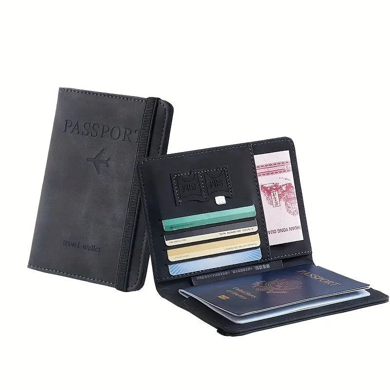 Aventura Depot stylish PU Leather Passport Holder with RFID Blocking Case Cover Card Wallet