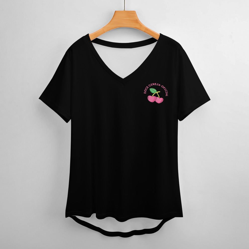 ✨ V-Neck Short Sleeve T-Shirt – Doce Cereja Oficial ✨